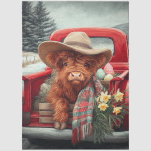 Decoupage Easter Highland Red Truck Farmhouse  Tissue Paper