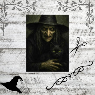 Decoupage  Eerie Classic Witch & Black Cat Tissue Paper