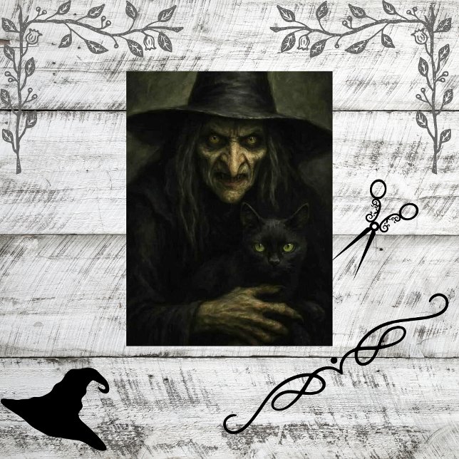 Decoupage  Eerie Classic Witch & Black Cat Tissue Paper (Creator Uploaded)
