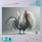 Decoupage Elaborate Rooster Long White Feathers 