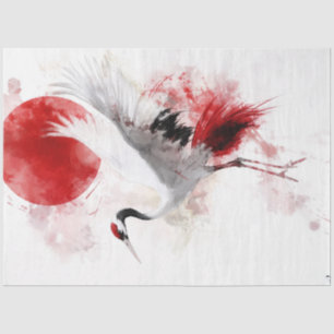 Decoupage Elegant Japanese Crane & Red Sun Tissue Paper