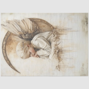 Decoupage Faith Base Angel Sitting Moon  Tissue Paper