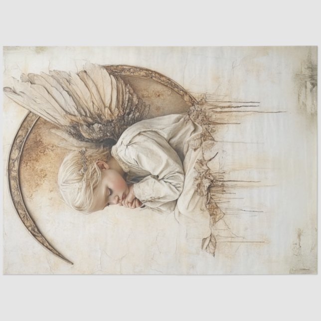 Decoupage Faith Base Angel Sitting Moon  Tissue Paper (Front)