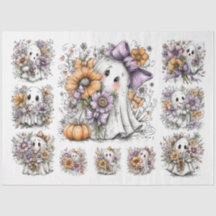 Decoupage Fall Floral Ghosts - Multiple sizes