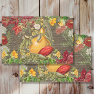 Decoupage Fall Gourds Pumpkin Rustic Dark Wood Tissue Paper