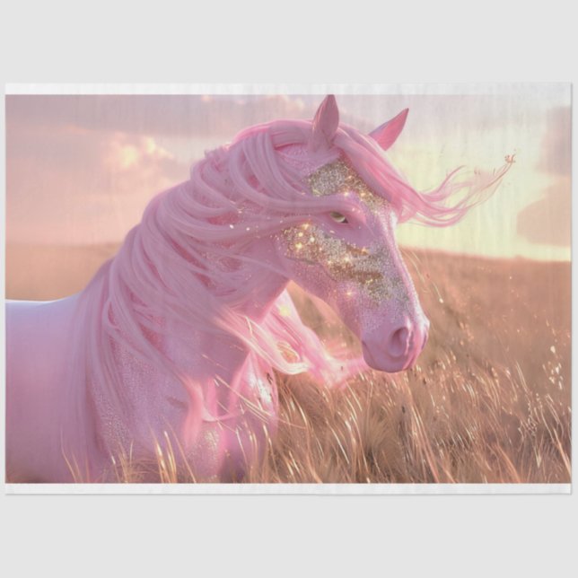 Decoupage Fantasy Pink Glitterdust Majesty Horse Tissue Paper (Front)