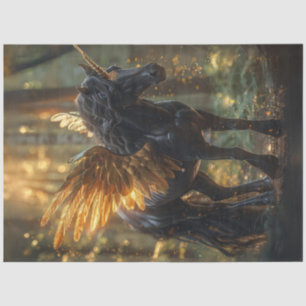 Decoupage Fantasyland Black Unicorn Gold Wings  Tissue Paper