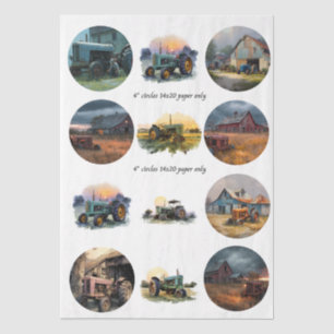 Decoupage Farm Life 4" Coaster Set Rustic Tissue Paper