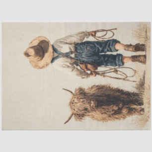 Decoupage Farmer Boy Highland Calf  Tissue Paper