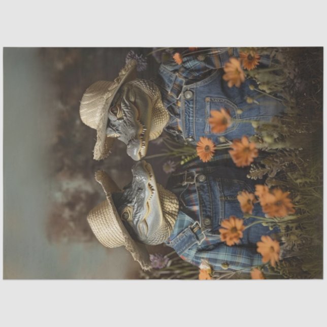 Decoupage Farming Alligator Couple  Tissue Paper (Front)