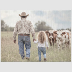 Decoupage Father Daughter Hand n Hand Cow Field Tissue Paper
