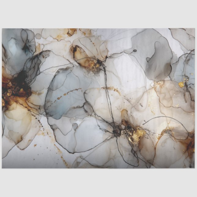 Decoupage Faux Finish Black Gold Marble Effect  Tissue Paper (Front)