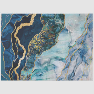 Decoupage Faux Finish Marble Effect Blue Gold  Tissue Paper