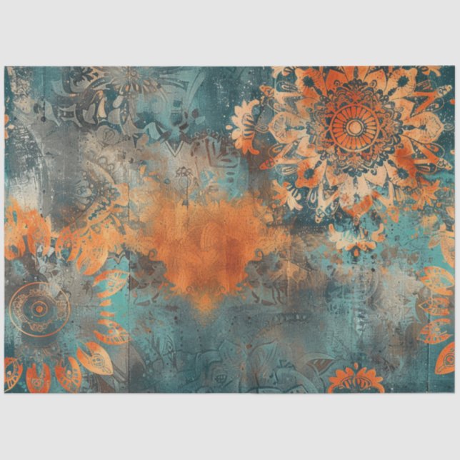 Decoupage Faux Mixed Media Patina Burnt Orange  Tissue Paper (Front)