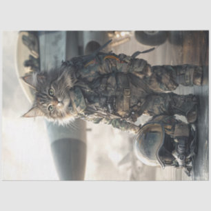 Decoupage Feline Cat Air Force Pilot in Camouflage Tissue Paper