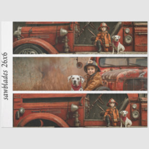 Decoupage Firefighter Truck Kid Dalmatian Handsaw Tissue Paper