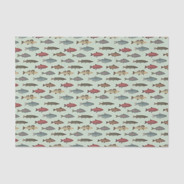 Decoupage Fish Fishing Green Birthday Party Tissue Paper (Front)