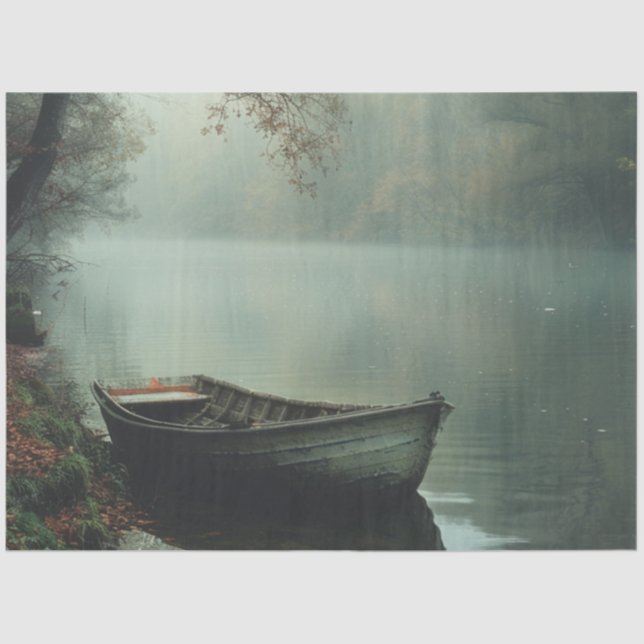 Decoupage Fishing Boat Reflections on Water Tissue Paper (Front)