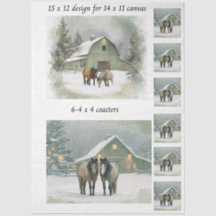 Decoupage Fits 11x14 Canvas Winter Horse Scene Tissue Paper