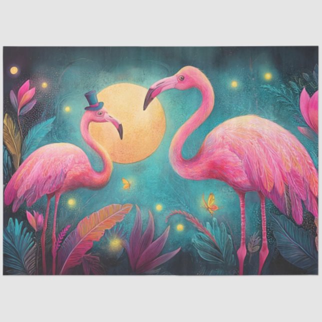 Decoupage Flamingo Heather Fireflies Love Story  Tissue Paper (Front)