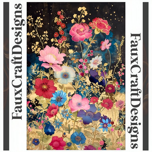 Decoupage Floral Fantasy Flowers Gold Black L 131 Tissue Paper (Creator Uploaded)