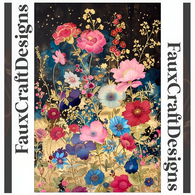 Decoupage Floral Fantasy Flowers Gold Black R 131 Tissue Paper (Creator Uploaded)