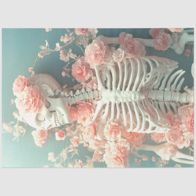 Decoupage Floral Skeleton With Peach Flowers  Tissue Paper (Front)