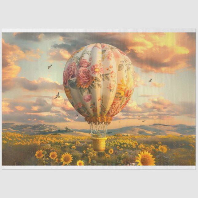 Decoupage Floral Sunflower Hot Air Balloon Ride  Tissue Paper (Front)