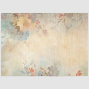 Decoupage Floral Tan Vermillion Pale Yellow Blue   Tissue Paper