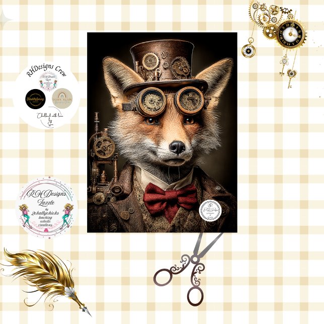 Decoupage French Canadian Steampunk Fox KOBI  Tissue Paper (Creator Uploaded)