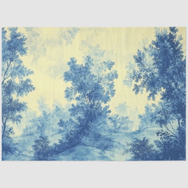 Decoupage French Landscape Blue White Palette Tissue Paper (Front)