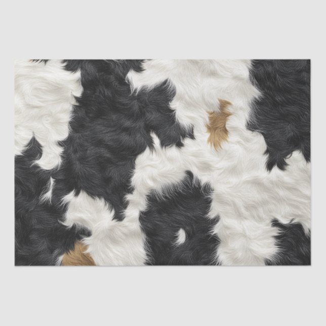 Decoupage Fur Cowhide Pattern Black Brown & White Tissue Paper (Front)