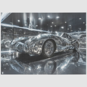 Decoupage Futuristic Silver Reflective Sleek Car  Tissue Paper