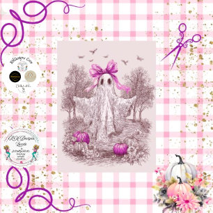 Decoupage Ghost Draped in Pink Lace Halloween  Tissue Paper