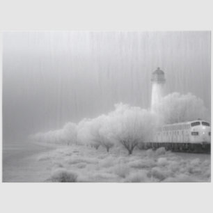 Decoupage Ghost White Winter Train Journey Tissue Paper