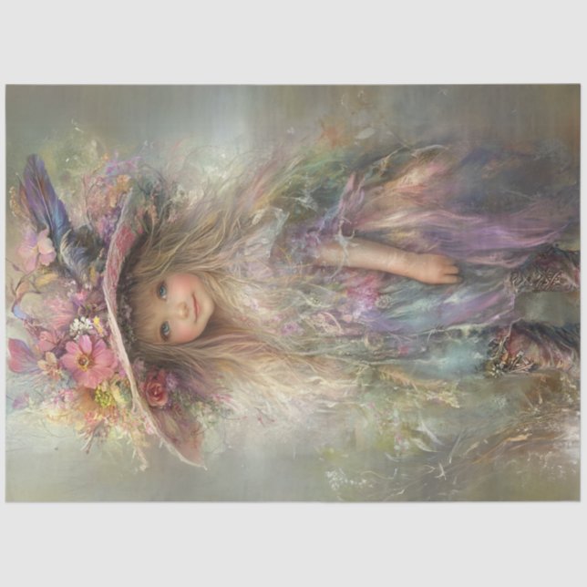 Decoupage Girl Dressed Easter Sunday Pastel Colour Tissue Paper (Front)