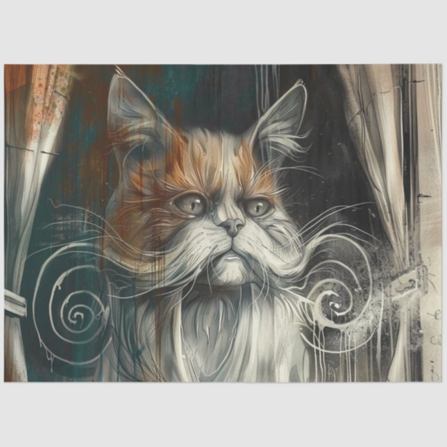 Decoupage Glamour Cat Moustache Abstract  Tissue Paper (Front)