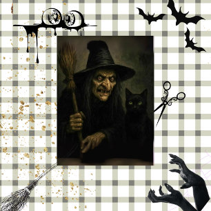 Decoupage Gnarly Witch & Her Black Cat Tissue Paper