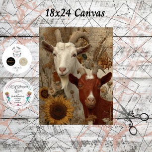 Decoupage Goat Rustic Farm 18x24 Canvas  Tissue Paper