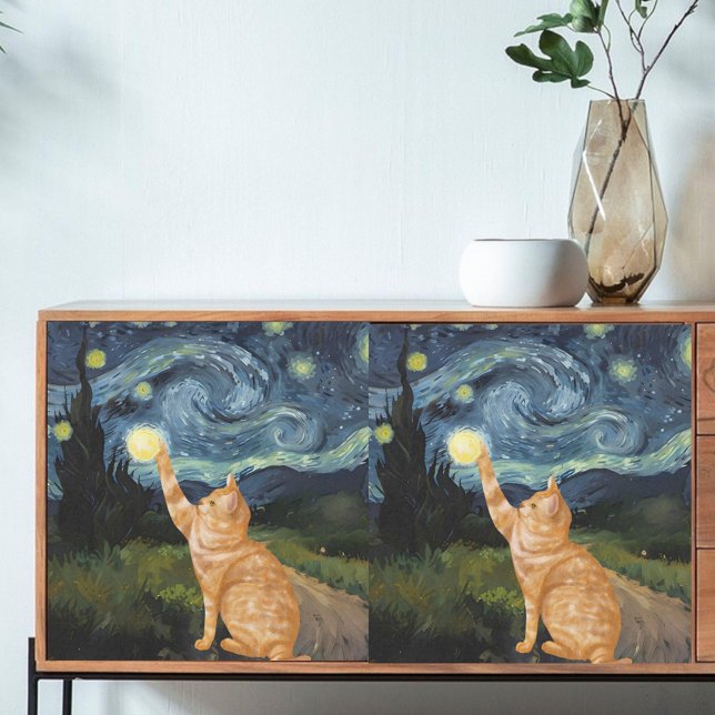 Decoupage Gogh Kitty Starry Night Cat Tissue Paper (Creator Uploaded)