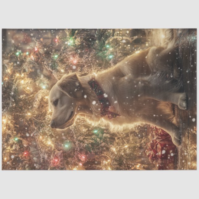 Decoupage Gold Retriever Christmas Tree Lights Tissue Paper (Front)