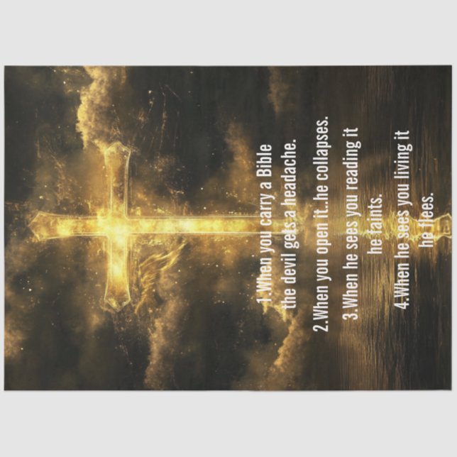 Decoupage Golden Cross Piercing Through Darkness Tissue Paper (Front)