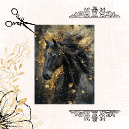Decoupage Golden Majesty Black Stallion Tissue Paper