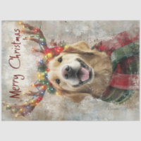 Decoupage Golden Retriever Antlers & Christmas