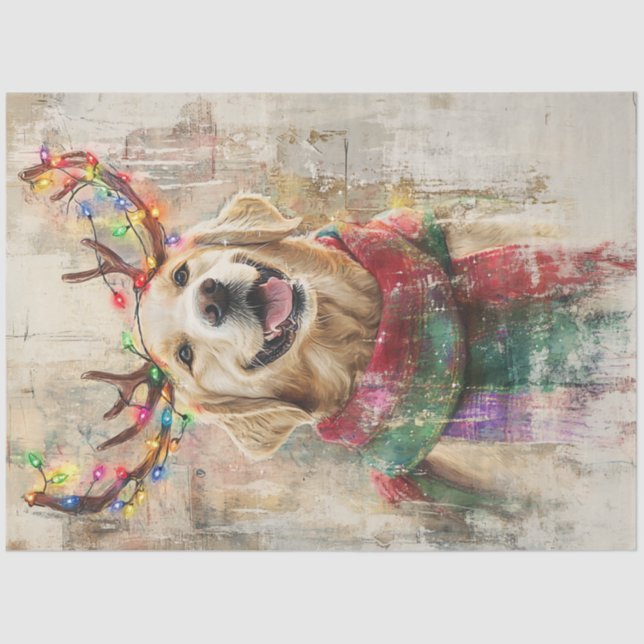 Decoupage Golden Retriever Antlers Coloured Scarf  Tissue Paper (Front)