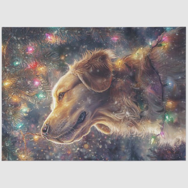 Decoupage Golden Retriever Christmas Lights  Tissue Paper (Front)