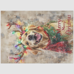 Decoupage Golden Retriever Holiday Attire Antlers Tissue Paper