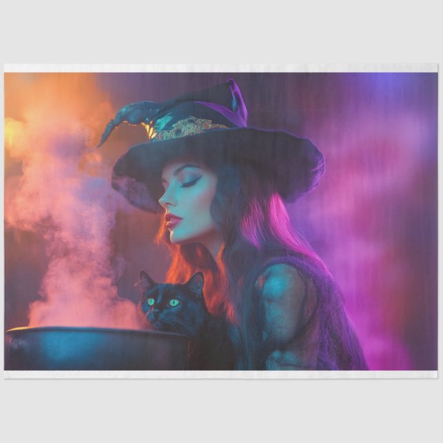 Decoupage Good Witch Cooking Brew Coloured Smoke Tissue Paper (Front)