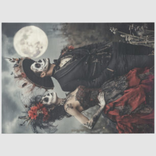Decoupage Gothic Couple Dressed Black Red & Moon  Tissue Paper