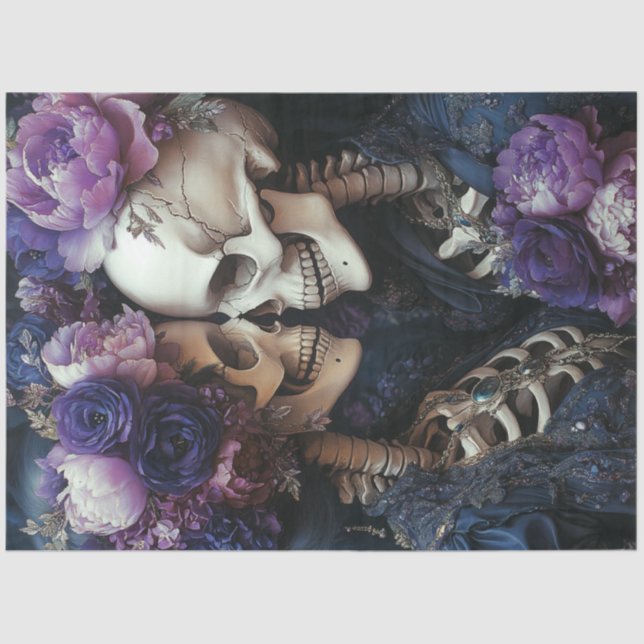 Decoupage Gothic Elegance Skeleton Couple Lilac  Tissue Paper (Front)